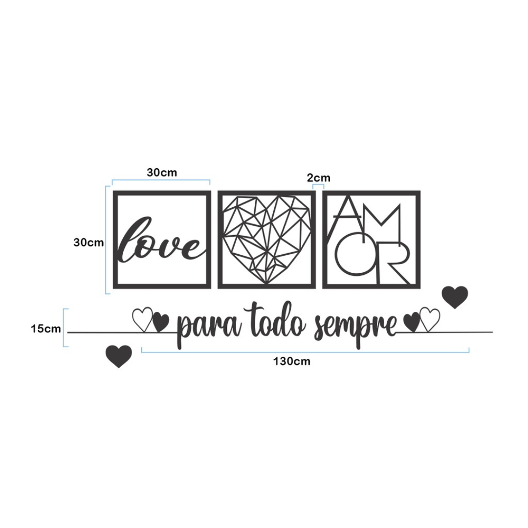 Kit 3 Quadros + Frase "Para todo o sempre"