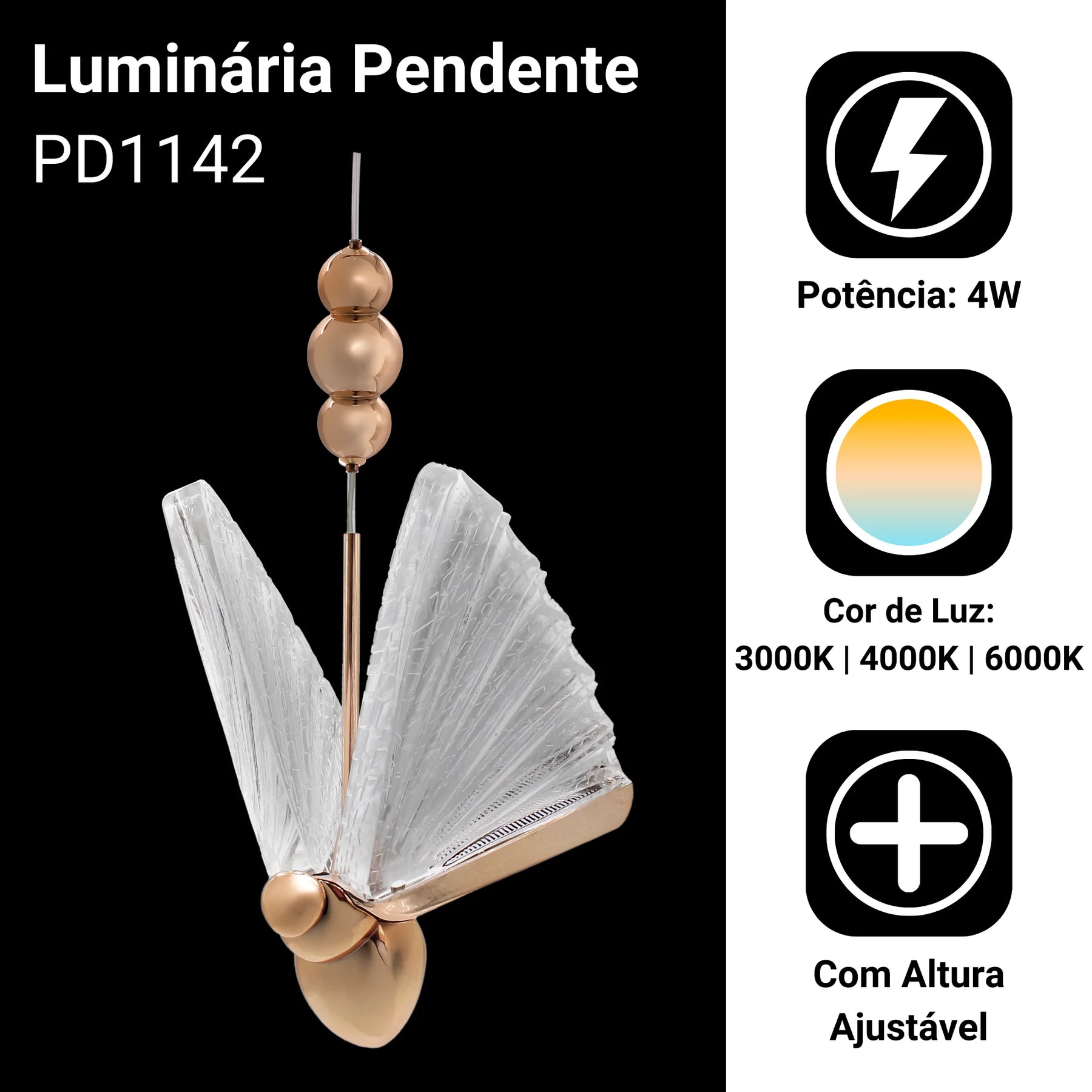 Luminária Pendente Abelha Dourado Led 3 Cores